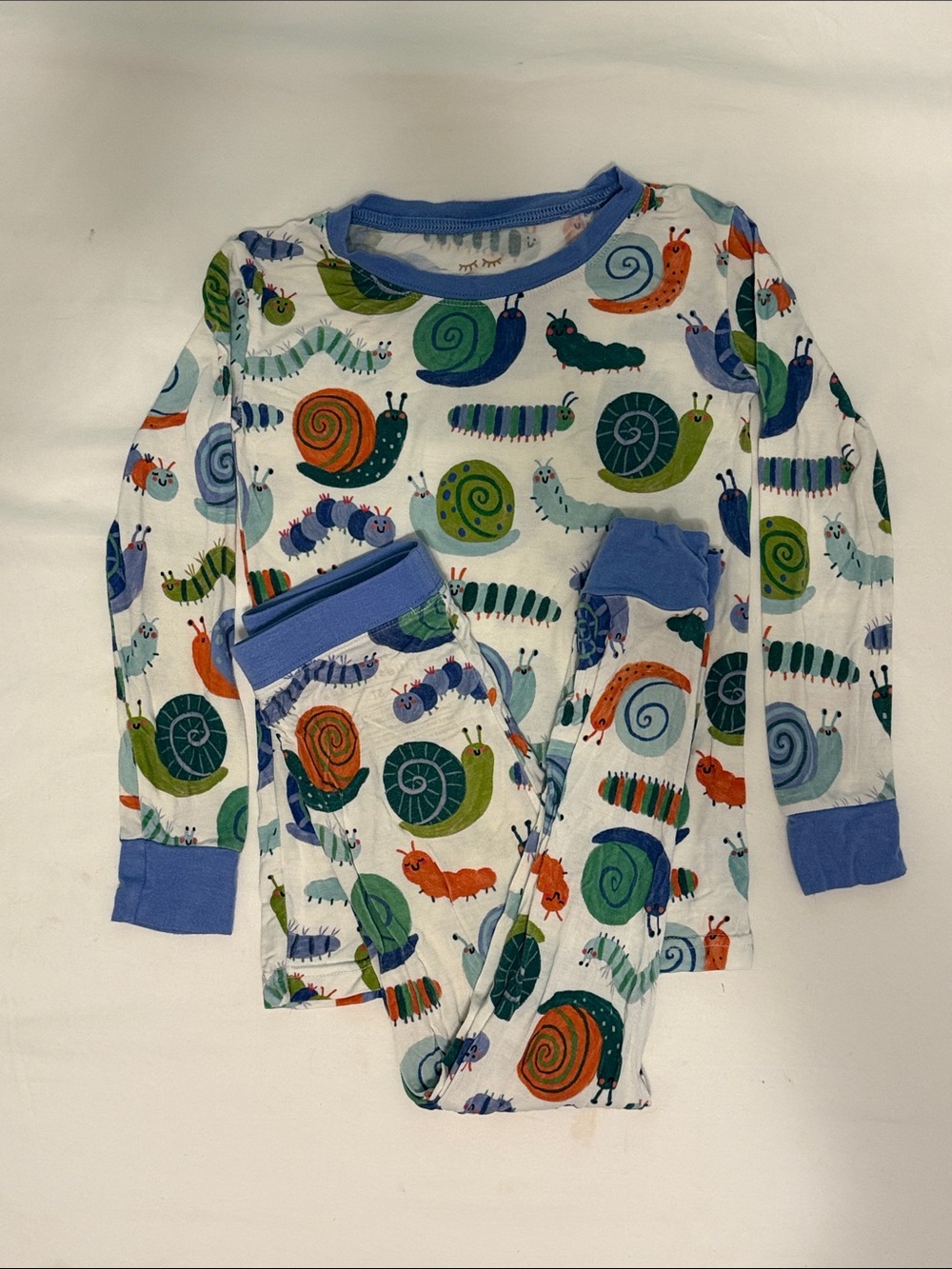 Little Sleepies Blue Trim Snail & Caterpillar Print Pajama Set